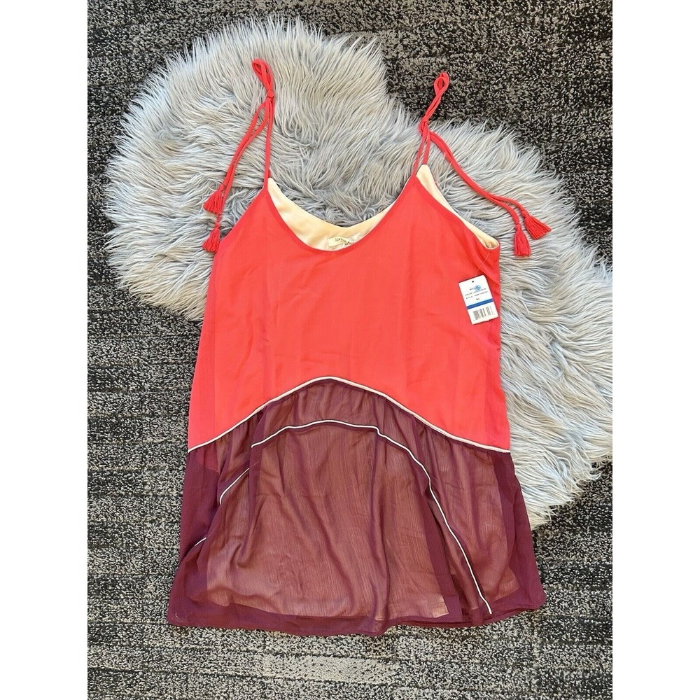 Living Doll Colorblock Tunic Top‎ Sleeveless Tassel Tie Coral Purple XL